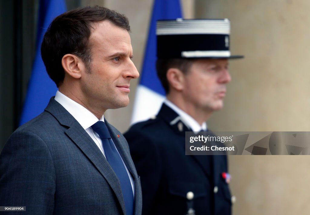 French President Emmanuel Macron Receives Sebastian Kurz, Austria's Chancellor At ELysee Palace In Paris