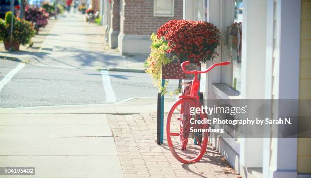 charming red bicycle - charmig bildbanksfoton och bilder