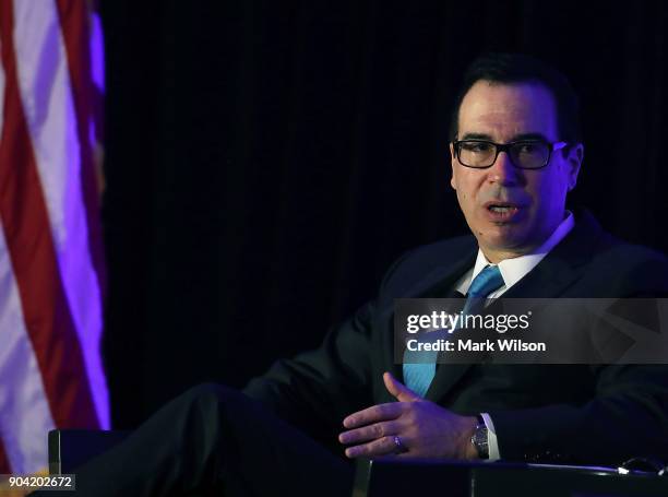 Treasury Secretary Steven Mnuchin discusses tax reform, and the debt ceiling, during a forum hosted by David Rubenstein, president of the Economic...