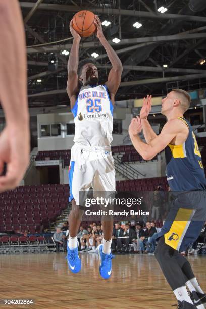 Daniel Hamilton of the Oklahoma City Blue shoots the ball against the Fort Wayne Mad Ants during the NBA G-League Showcase on January 11, 2018 at the...