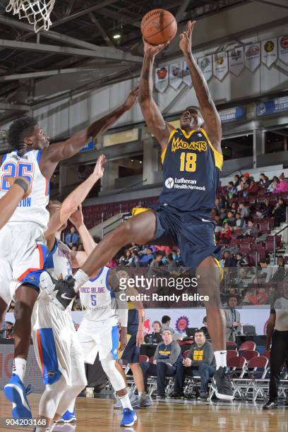 DeQuan Jones of the Fort Wayne Mad Ants shoots the ball against the Oklahoma City Blue during the NBA G-League Showcase on January 11, 2018 at the...