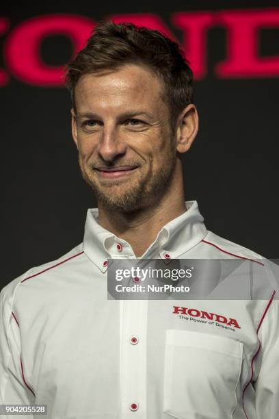 British racing driver Jenson Button announces the participation of &quot;SUPER GT&quot; from TEAM KUNIMITSU of HONDA at Tokyo Auto Salon 2018 in...