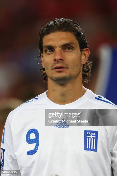 Angelos Charisteas of Greece during the FIFA 2010 World Cup Qualifying Group 2 match between Switzerland and Greece at the St.Jakob-Park Stadium on...