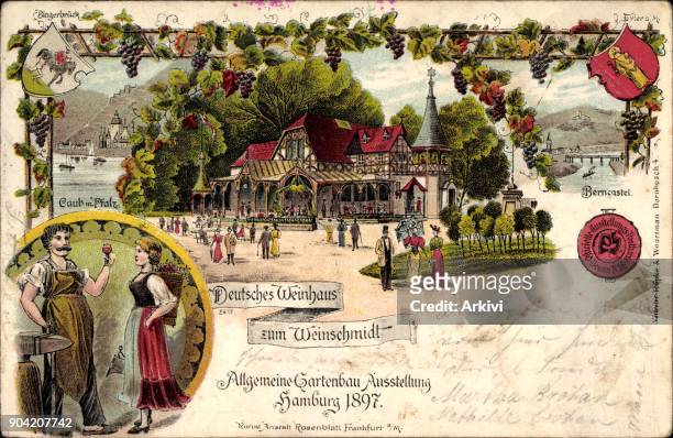 Litho Hamburg, Allgemeine Gartenbauausstellung 1897, Deutsches Weinhaus