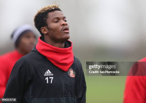 Didier N'Dong warms up during a SAFC training session at The Academy of Light on October 10, 2017 in Sunderland, England.