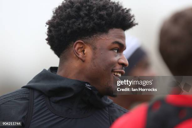 Josh Maja warms up during a SAFC training session at The Academy of Light on October 10, 2017 in Sunderland, England.