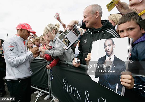 Formula One World Champion Lewis Hamilton of Great Britain and McLaren Mercedes meets fans while attending the DTM 2009 German Touring Car...