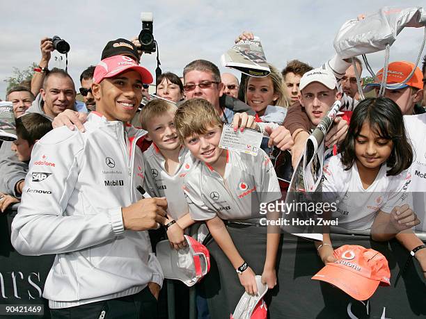 Formula One World Champion Lewis Hamilton of Great Britain and McLaren Mercedes meets fans while attending the DTM 2009 German Touring Car...