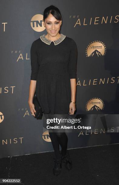 Actress Tehmina Sunny arrives for the Premiere Of TNT's "The Alienist" held at Paramount Pictures on January 11, 2018 in Los Angeles, California.