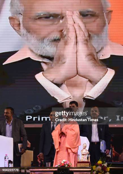 Uttar Pradesh Chief Minister Yogi Adityanath during the 22nd National Youth Festival at Gautam Buddha University on January 12, 2018 in Greater...