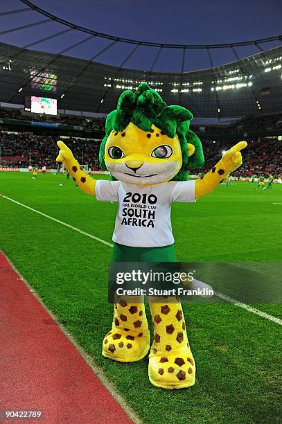 Zakumi, mascot of the FIFA World Cup 2010 before the international friendly match between Germany and South Africa at the BayArena on September 5,...