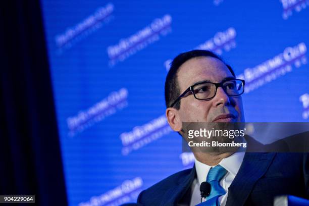 Steven Mnuchin, U.S. Treasury secretary, listens to a question during an Economic Club of Washington conversation in Washington, D.C., U.S., on...