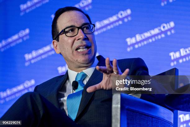 Steven Mnuchin, U.S. Treasury secretary, speaks during an Economic Club of Washington conversation in Washington, D.C., U.S., on Friday, Jan. 12,...