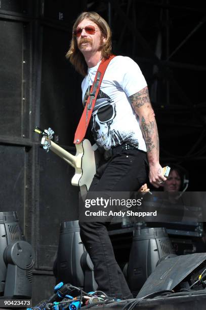 Jesse Hughes of Eagles of Death Metal performs on stage on Day 2 of Reading Festival 2009 on August 29, 2009 in Reading, England.