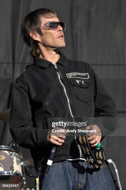 Ian Brown performs on stage on Day 2 of Reading Festival 2009 on August 29, 2009 in Reading, England.