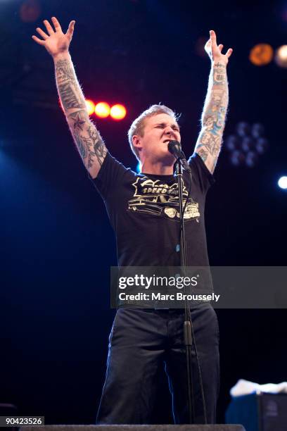 Brian Fallon of Gaslight Anthem performs on stage on Day 3 of the Reading Festival on August 30, 2009 in Reading, England.