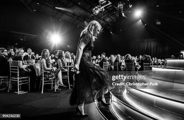 Actor Elisabeth Moss accepts Best Actress in a Drama Series for 'The Handmaid's Tale' onstage during The 23rd Annual Critics' Choice Awards at Barker...