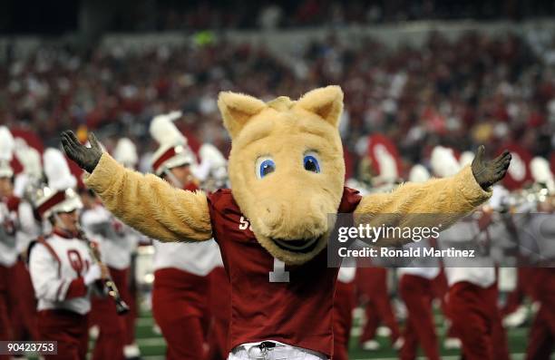 The Oklahoma Sooners mascot at Cowboys Stadium on September 5, 2009 in Arlington, Texas.