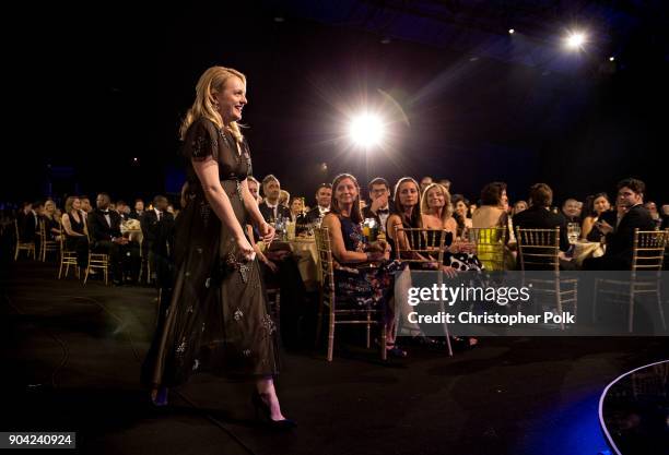 Actor Elisabeth Moss accepts Best Actress in a Drama Series for 'The Handmaid's Tale' onstage during The 23rd Annual Critics' Choice Awards at Barker...