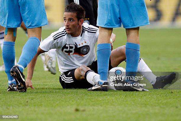 Deniz Naki of Germany reacts during the UEFA U21 Championship qualifying match between Germany and San Marino at the Tivoli stadium on September 4,...