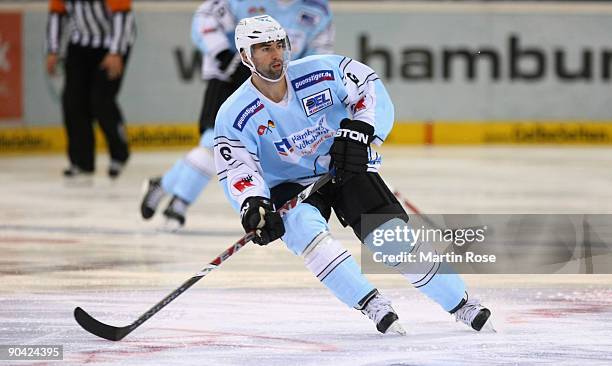 Martin Walter of Hamburg skates during the DEL match between Hamburg Freezers and Straubing Tigers at the Color Line Arena on September 4, 2008 in...