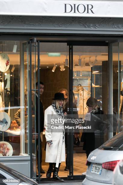 Actress Kate Capshaw is seen leaving the 'Dior' store on Rue Saint Honore on January 12, 2018 in Paris, France.