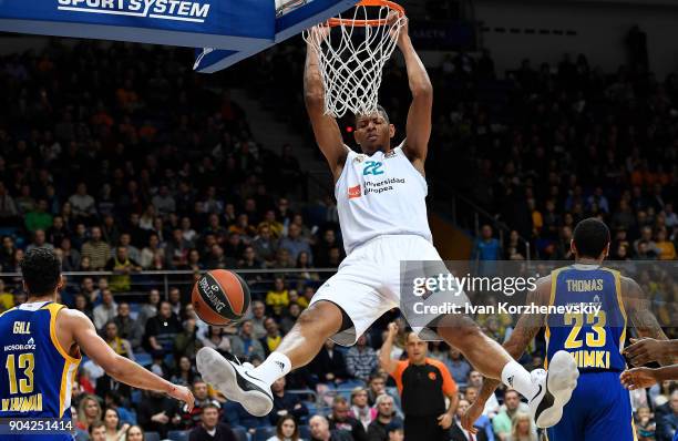 Walter Tavares, #22 of Real Madrid in action during the 2017/2018 Turkish Airlines EuroLeague Regular Season Round 17 game between Khimki Moscow...