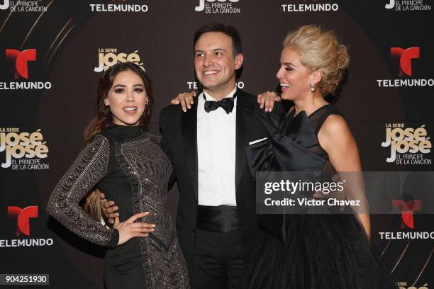 Danna Paola, Alejandro de la Madrid and Malillany Marin attend the "Jose Jose El Principe De La Cancion" Telemundo tv series premiere at Four Seasons...