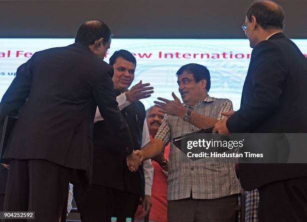 Road Transport & Highway and Water Resources Minister Nitin Gadkari and Maharashtra Chief Minister Devendra Fadnavis on foundation Stone Laying...