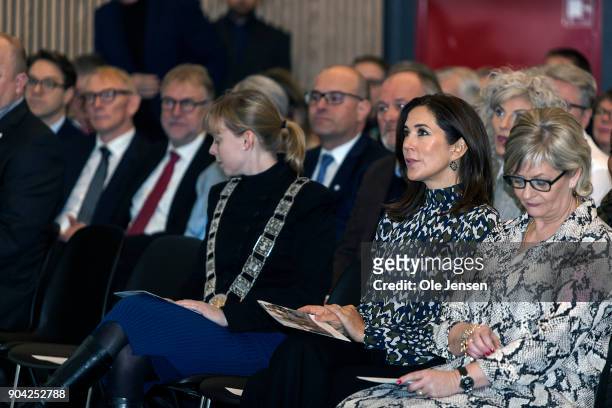 Crown Princess Mary of Denmark visits the Christmas Seal Foundation home opening on January 12, 2018 in Roskilde, Denmark. The Crown Princess is the...