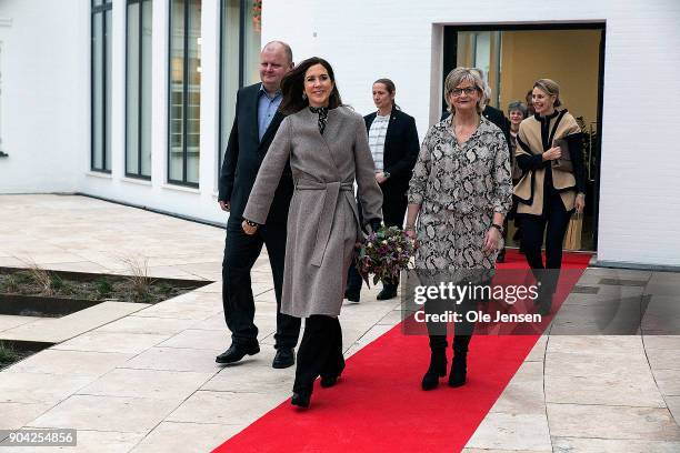 Crown Princess Mary of Denmark during her visit to at The Christmas Seal Foundation's home opening on January 12, 2018 in Roskilde, Denmark. The...