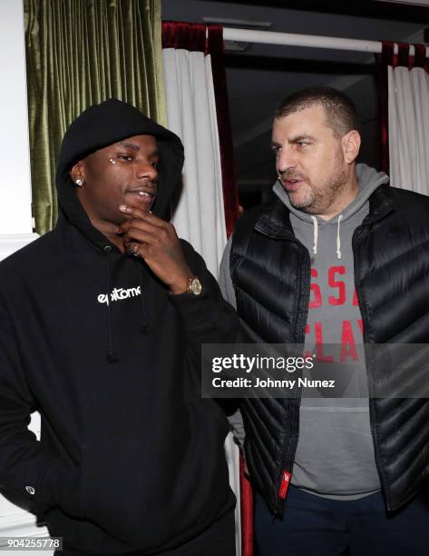 Young Paris and Rob Stone attend Axel Leon's Private Dinner Hosted By Steve Rifkind at Jimmy's on January 11, 2018 in New York City.