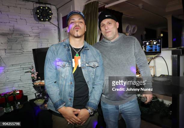 Axel Leon and host Steve Rifkind attend Axel Leon's Private Dinner at Jimmy's on January 11, 2018 in New York City.