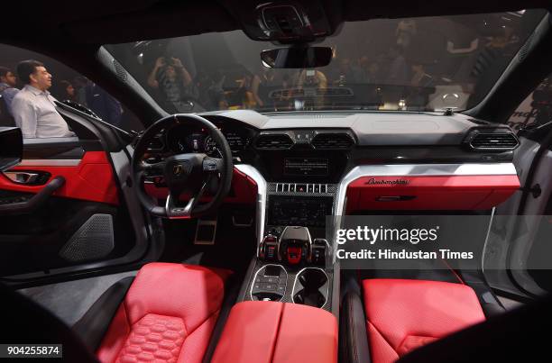 The interior of the New Lamborghini Urus the world's super sport utility vehicle Launch at Famous Studio Mahalaxmi on January 11, 2018 in Mumbai,...