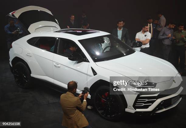 The New Lamborghini Urus the world's super sport utility vehicle Launch at Famous Studio Mahalaxmi on January 11, 2018 in Mumbai, India. In a little...