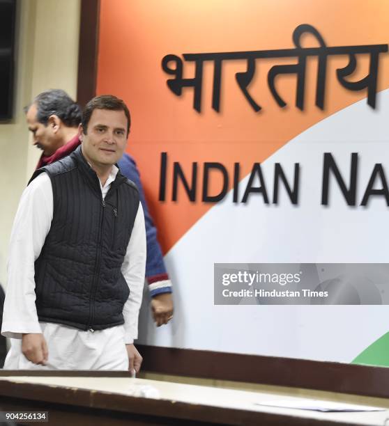 Congress president Rahul Gandhi at press conference on the allegations of irregularities within the Supreme Court at AICC on January 12, 2018 in New...
