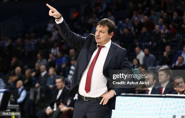 Ergin Ataman, Head Coach of Anadolu Efes Istanbul in action during the 2017/2018 Turkish Airlines EuroLeague Regular Season Round 17 game between...