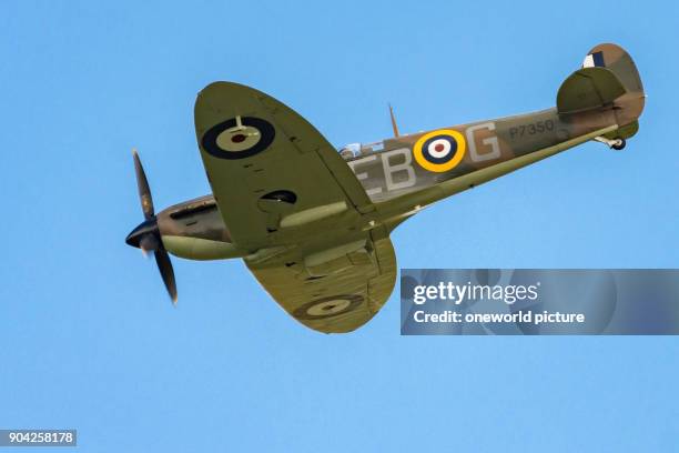 United Kingdom, Scotland, East Lothian, North Berwick, Spitfire at the annual Scotlands National Airshow in East Fortune, A Spitfire in the sky.