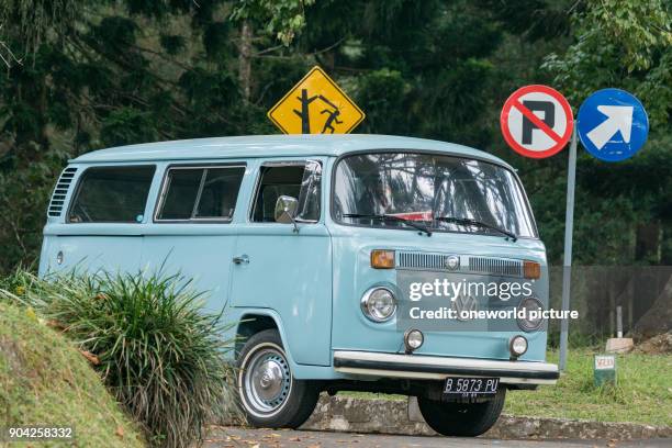 Indonesia, Java Barat, Cianjur, VW bus in Botanical Garden, Kebun Raya Cibodas.