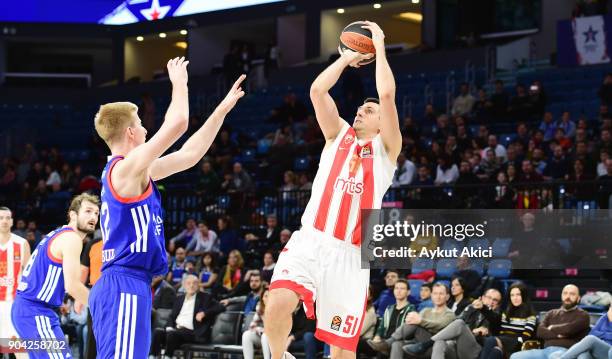 Milko Bjelica, #51 of Crvena Zvezda mts Belgrade in action during the 2017/2018 Turkish Airlines EuroLeague Regular Season Round 17 game between...