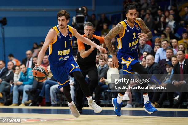 Alexey Shved, #1 of Khimki Moscow Region and Tyler Honeycutt, #2 of Khimki Moscow Region in action during the 2017/2018 Turkish Airlines EuroLeague...