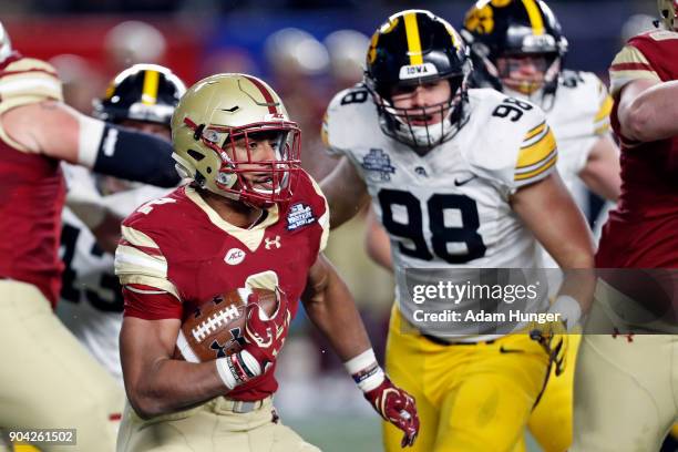 Dillon of the Boston College Eagles in action against the Iowa Hawkeyes during the first half of the New Era Pinstripe Bowl at Yankee Stadium on...