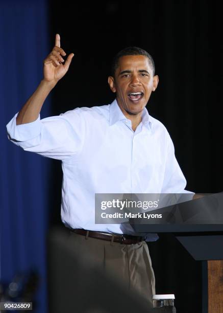 President Barack Obama speaks to a crowd at the annual AFL-CIO Labor Day picnic at Coney Island September 7, 2009 in Cincinnati Ohio. President Obama...