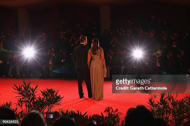 Actor Matt Damon and wife Luciana Bozan Barroso attend "The Informant!" premiere at the Sala Grande during the 66th Venice Film Festival on September...