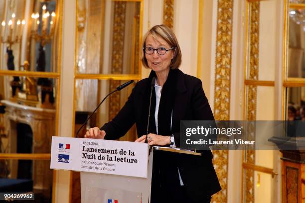 Minister of Culture Francoise Nyssen attends "La Nuit de la Lecture" Launch Day at Ministere de la Culture on January 12, 2018 in Paris, France.