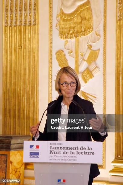 Minister of Culture Francoise Nyssen attends "La Nuit de la Lecture" Launch Day at Ministere de la Culture on January 12, 2018 in Paris, France.