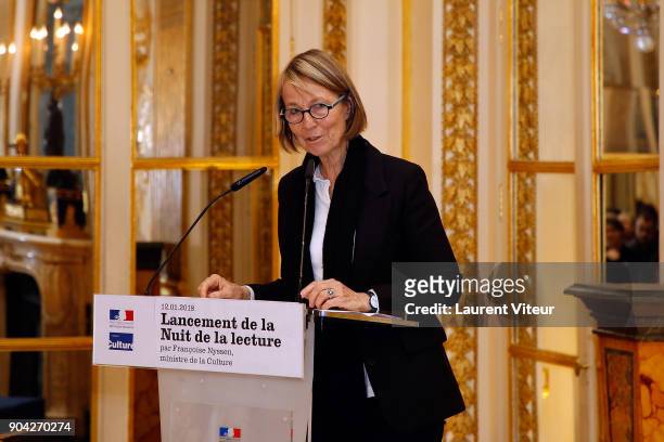 Minister of Culture Francoise Nyssen attends "La Nuit de la Lecture" Launch Day at Ministere de la Culture on January 12, 2018 in Paris, France.