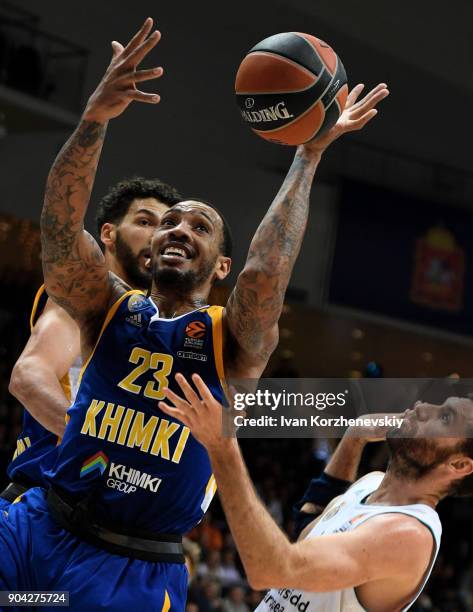 Malcolm Thomas, #23 of Khimki Moscow Region in action during the 2017/2018 Turkish Airlines EuroLeague Regular Season Round 17 game between Khimki...