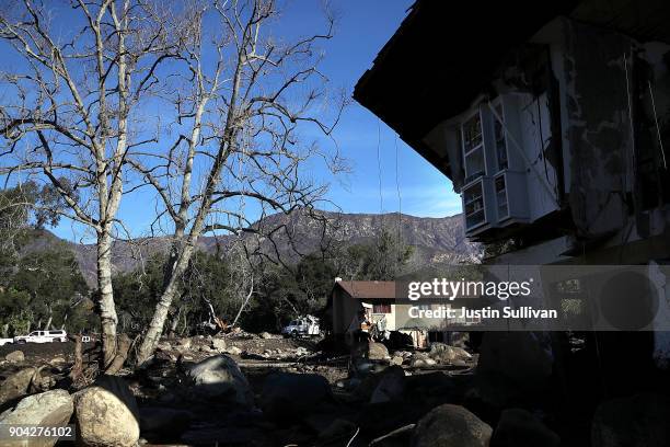 View of homes that were destroyed by a mudslide on January 12, 2018 in Montecito, California. 17 people have died and hundreds of homes have been...