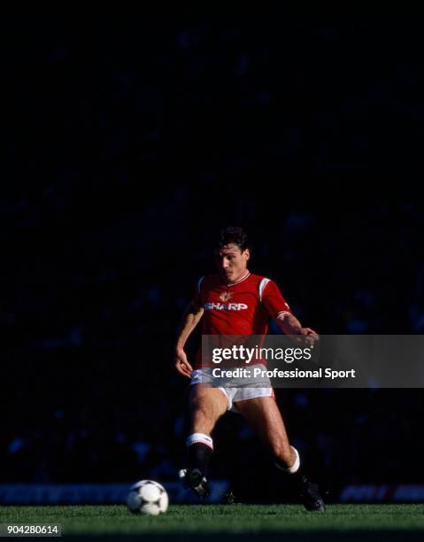 Frank Stapleton of Manchester United in action during the Canon League Division One match between Manchester United and Queens Park Rangers at Old...